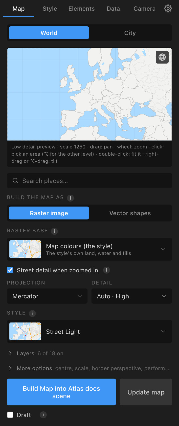 The Map tab, World module