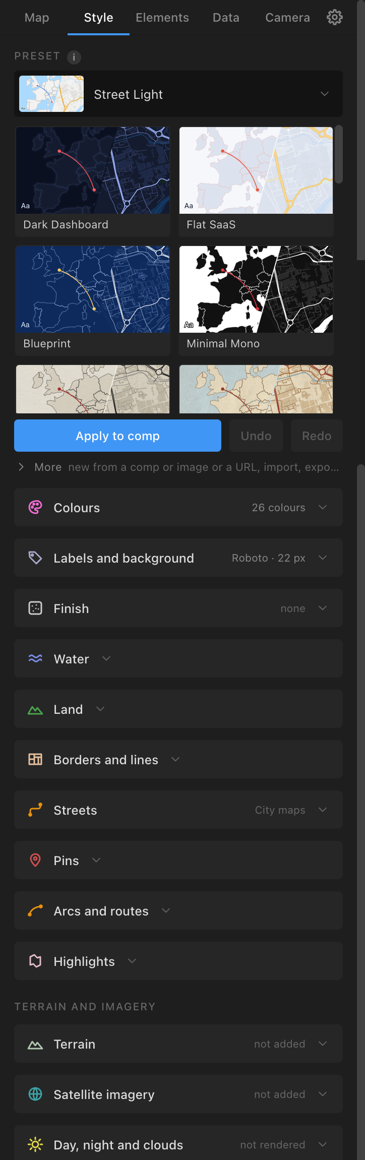The Style tab with the style gallery open