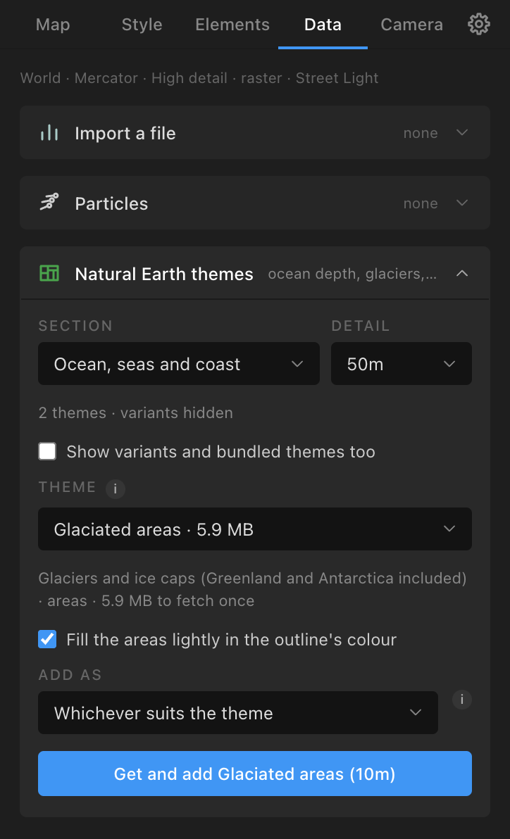 The Natural Earth themes section