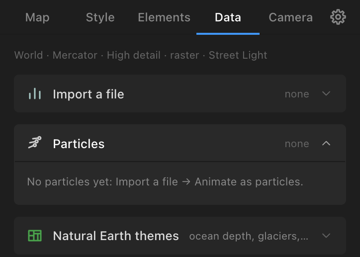 The Data tab's Particles section