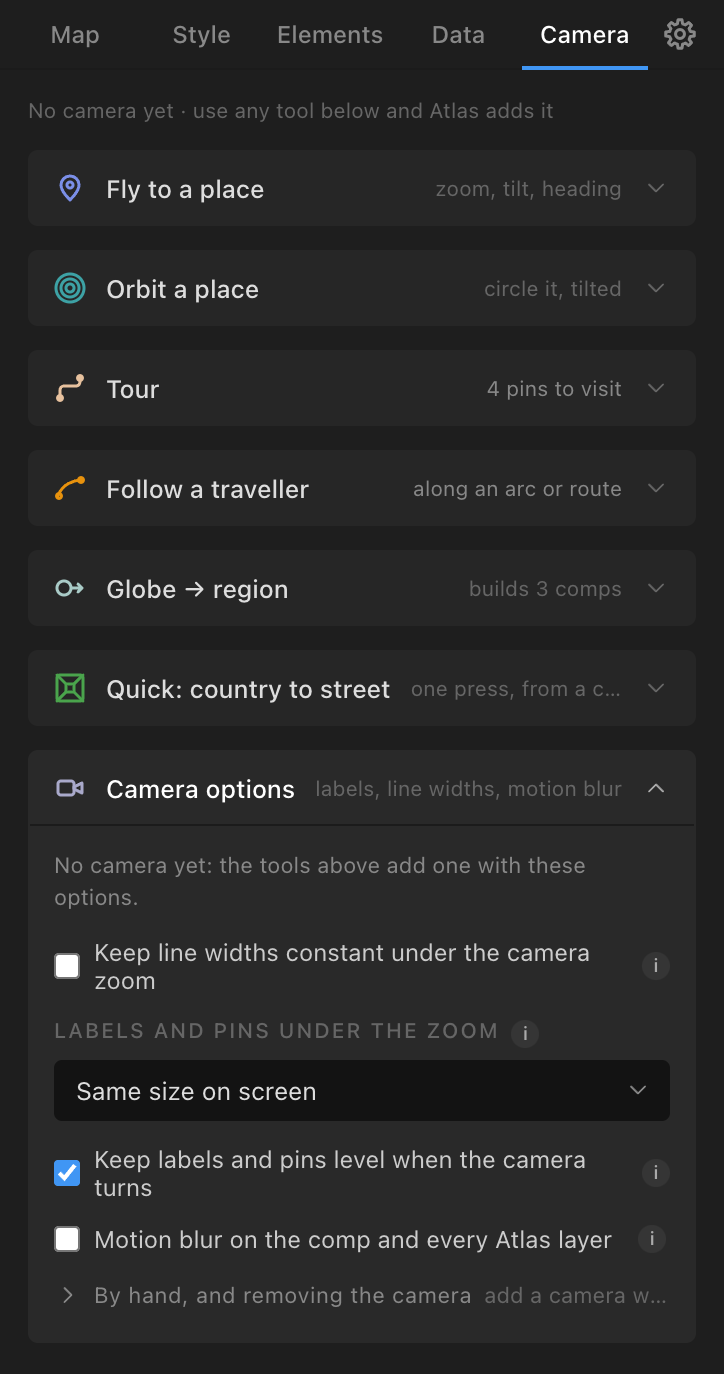 The Camera options section